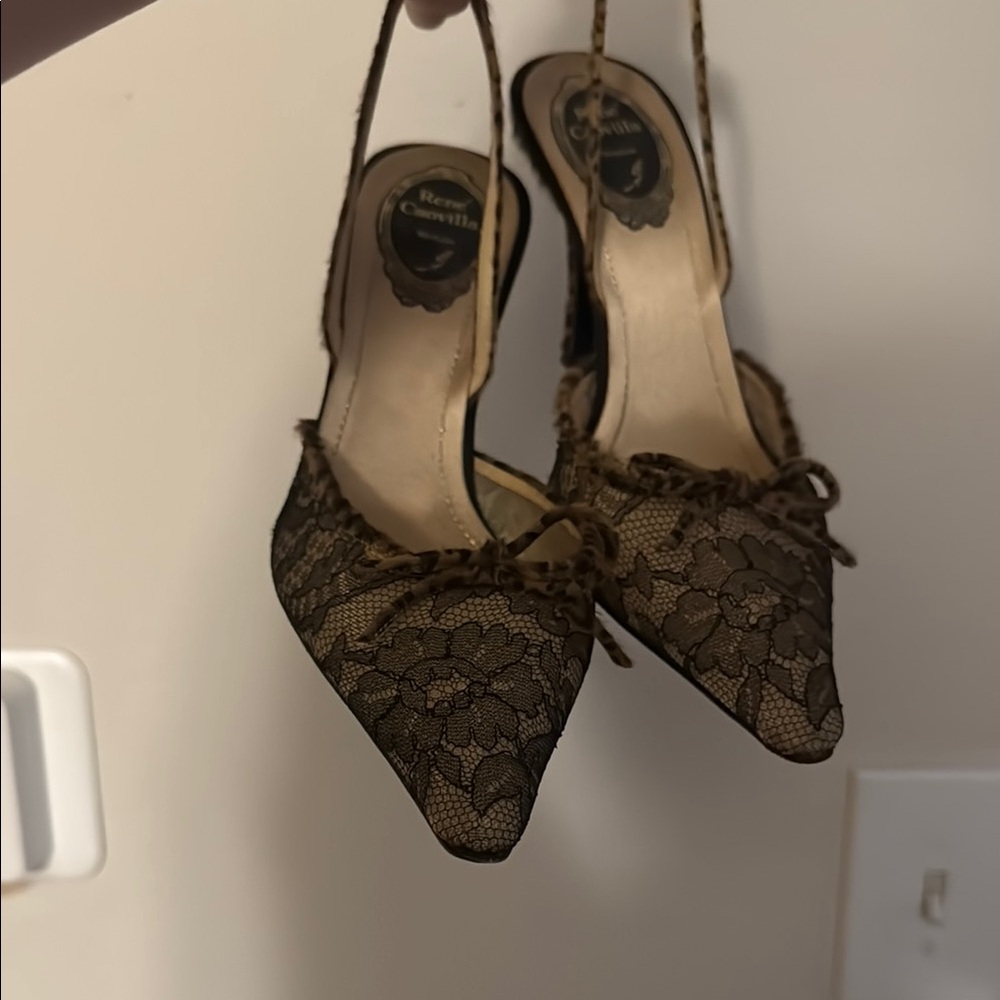 Rene Caovilla Black Lace Pointed Heels